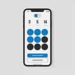 Startbildschirm der "AntiSmokeApp" auf einem Smartphone. Oben werden die Werte "3 Level", "5 Punkte" und "14 Highscore" angezeigt. Darunter befindet sich ein 3x3-Raster aus Kreisen; die ersten fünf Kreise sind blau gefüllt, die restlichen vier dunkelgrau. Am unteren Bildschirmrand gibt es zwei Buttons: "ICH WERDE NICHT RAUCHEN" (blauer Hintergrund, weiße Schrift) und "ICH WERDE EINE RAUCHEN" (hellgrauer Hintergrund, schwarze Schrift). In der oberen Navigationsleiste der App sind ein blaues Home-Icon und ein Uhren-Icon sichtbar.