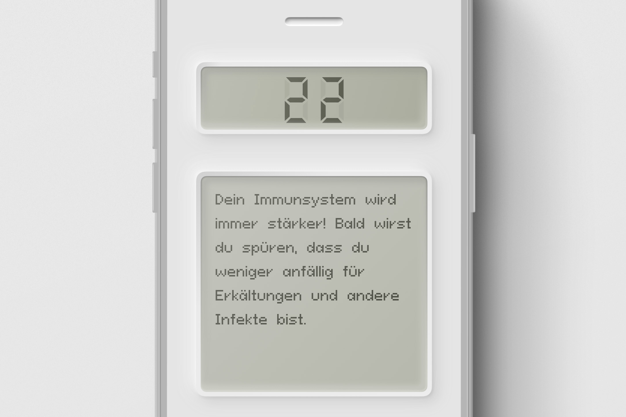 Motivationsmeldung in einer App (möglicherweise Tag 22 einer Challenge): Der Text hebt die Stärkung des Immunsystems und die geringere Anfälligkeit für Erkältungen und Infekte als positiven Effekt hervor.