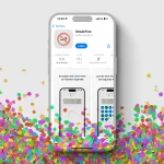 Mit Vibe-Coding in den AppStore? Ja, die "StreakFree"-App ist im Apple App Store erhältlich! Dieses Bild feiert den Launch mit Konfetti und zeigt drei iPhone-Mockups, die die Funktionen der App illustrieren: Fortschritts-Tracking, ein Reflektions-Tool und eine Verlaufsübersicht.